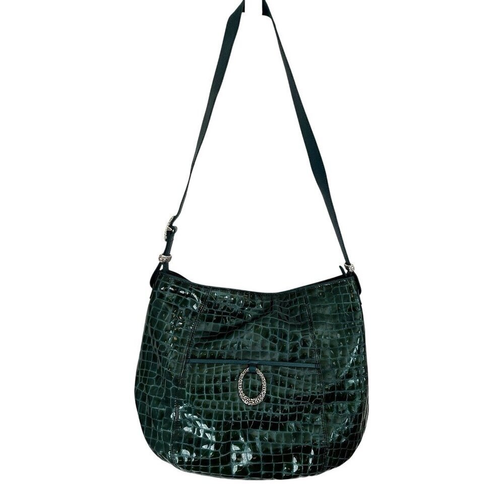 Brighton Classic Jane Green Patent Leather Croc Embossed Shoulder Bag Christmas